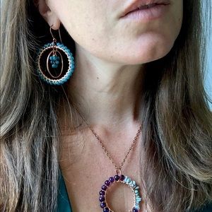 Vibrant handmade copper, natural stone earrings